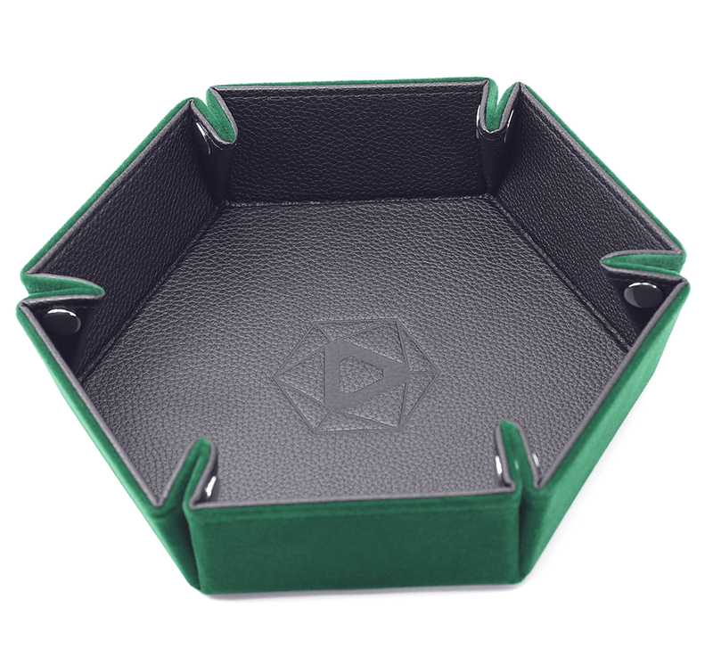 Dice Tray (10x12in) Hex Leather Black / Velvet Green