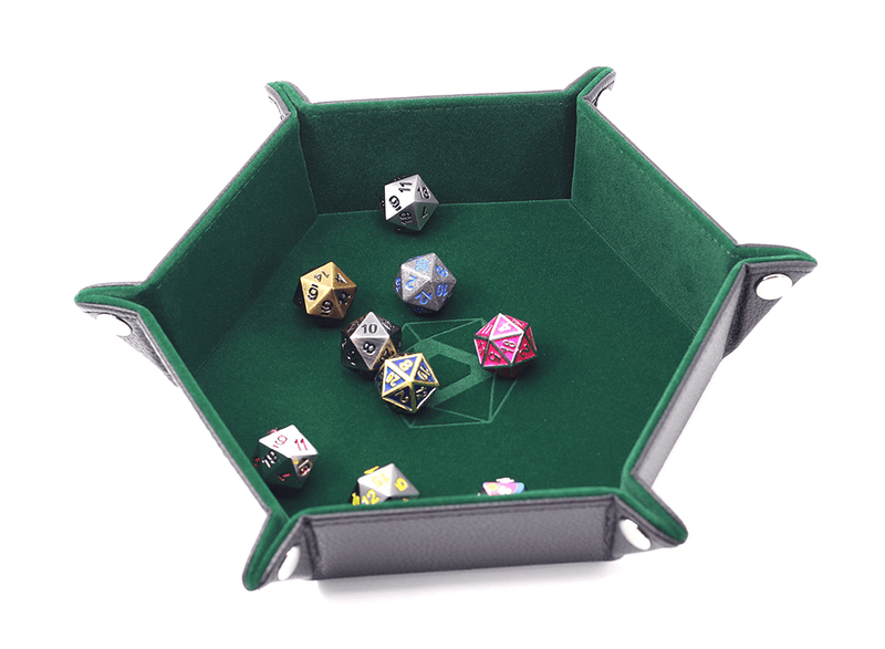Dice Tray (10x12in) Hex Leather Black / Velvet Green