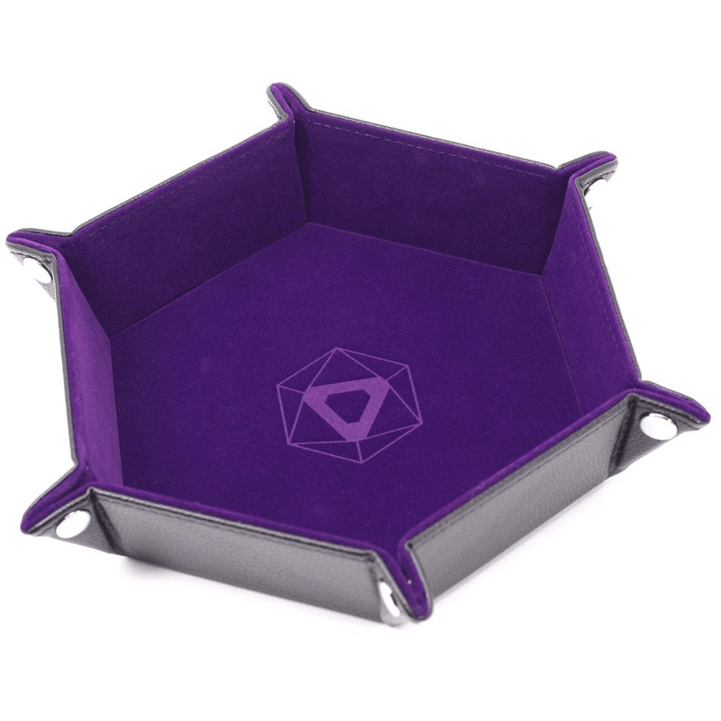 Dice Tray (10x12in) Hex Leather Black / Velvet Purple