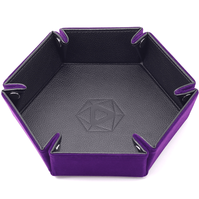 Dice Tray (10x12in) Hex Leather Black / Velvet Purple