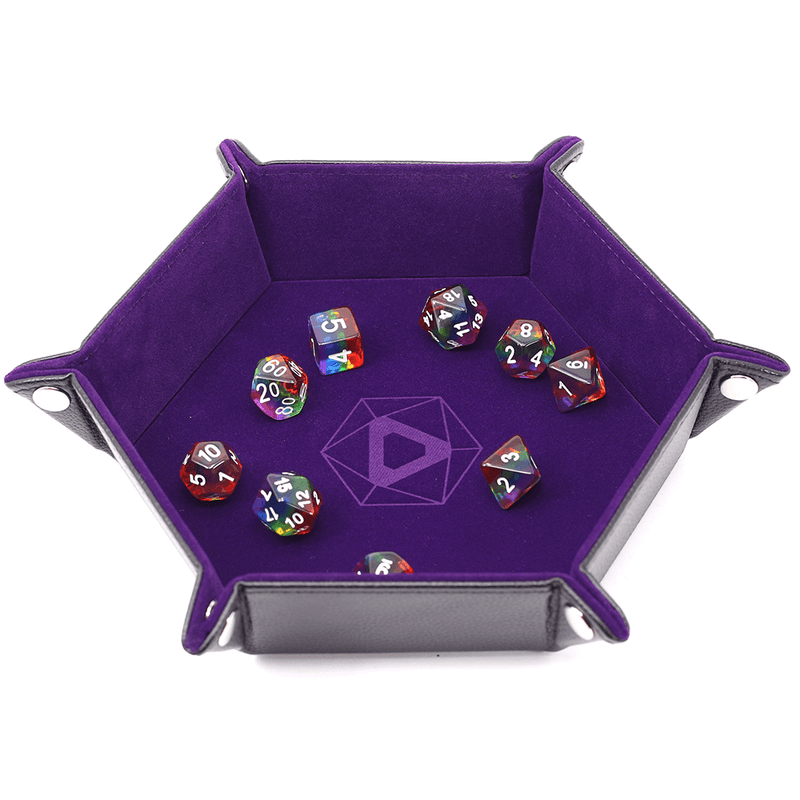 Dice Tray (10x12in) Hex Leather Black / Velvet Purple