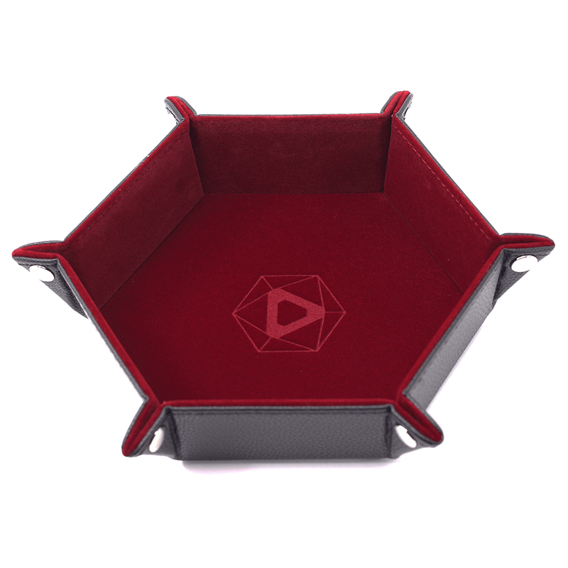 Dice Tray (10x12in) Hex Leather Black / Velvet Red