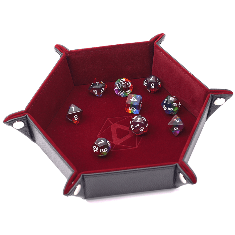 Dice Tray (10x12in) Hex Leather Black / Velvet Red