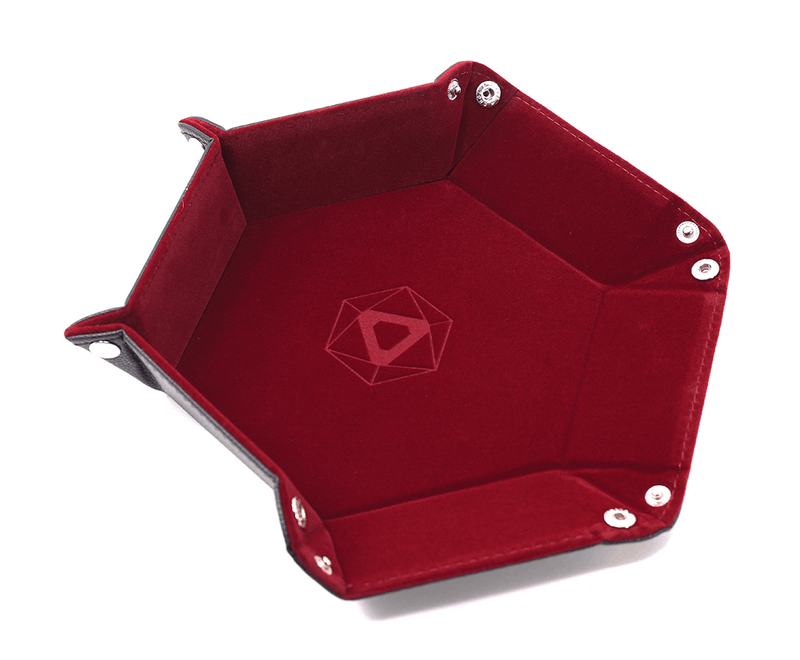 Dice Tray (10x12in) Hex Leather Black / Velvet Red