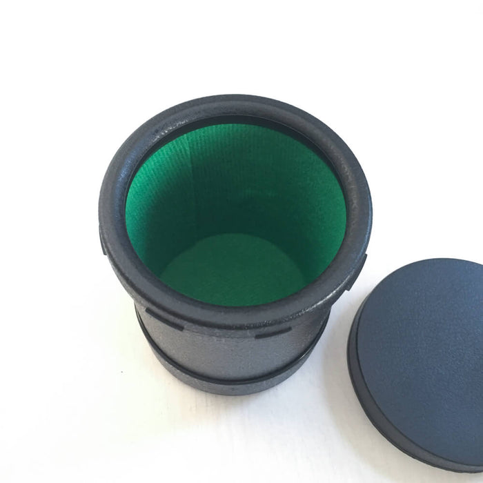 Dice Cup w/ Lid Black Plastic Green Velvet Lining