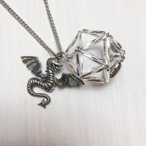 Necklace d20 Charm : Dragon Silver