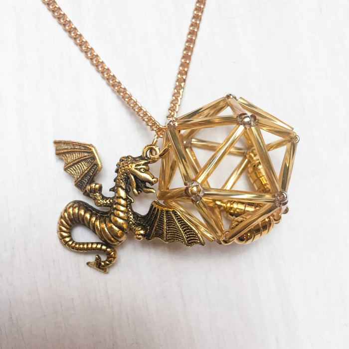 Necklace d20 Charm : Dragon Gold