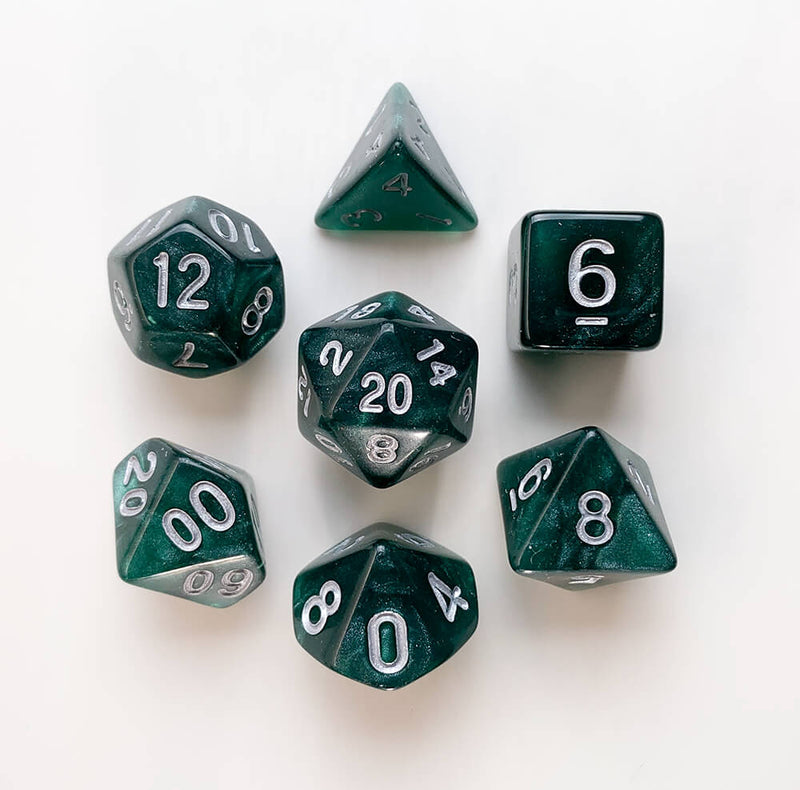 Dice 7-set Forest (16mm) Dark Forest / Silver