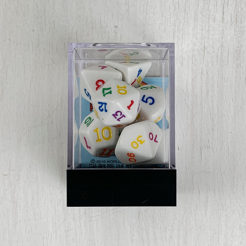 Dice 7-Set Opaque (16mm) White / Rainbow