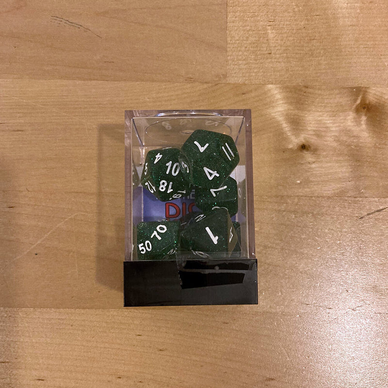 Dice 7-set Glitter (16mm) Green / White