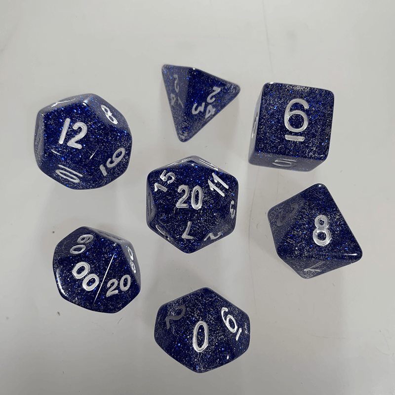 Dice 7-Set Glitter (16mm) Blue / White