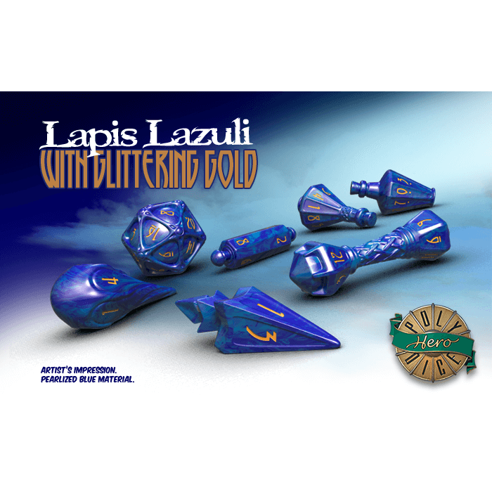 Wizard Dice 7-set Lapis Lazuli w/ Glittering Gold