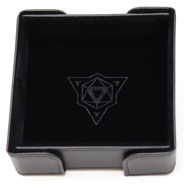Magnetic Dice Tray (8x8in) Square Leather Black / Velvet Black