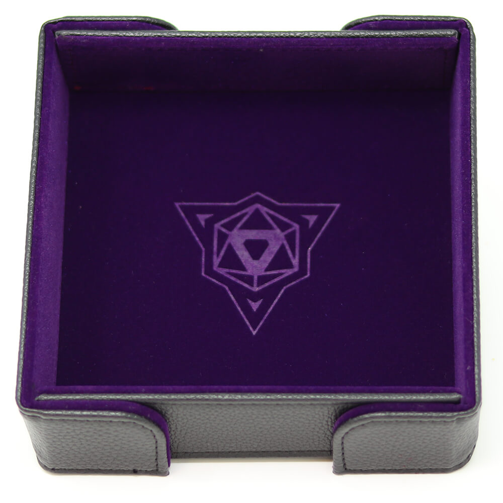 Dice Tray Magnetic (8x8in) Leatherette Black / Velvet Purple