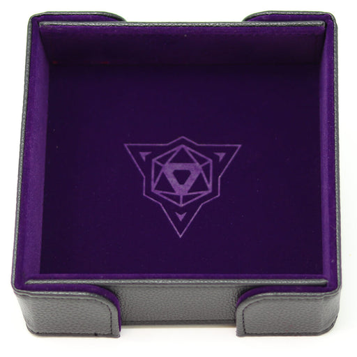 Dice Tray Magnetic (8x8in) Leatherette Black / Velvet Purple