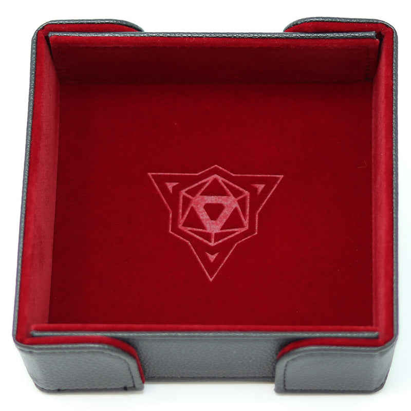 Dice Tray Magnetic (8x8in) Leatherette Black / Velvet Red