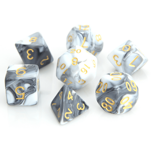 Dice 7-set Marble (16mm) White Black