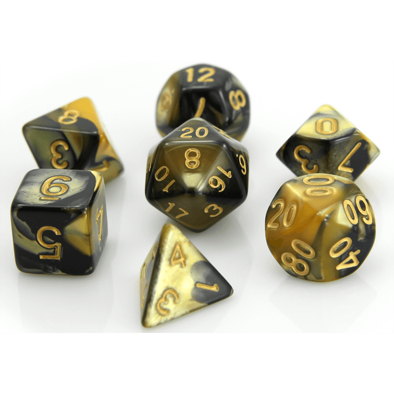 Dice 7-set Marble (16mm) Yellow Black