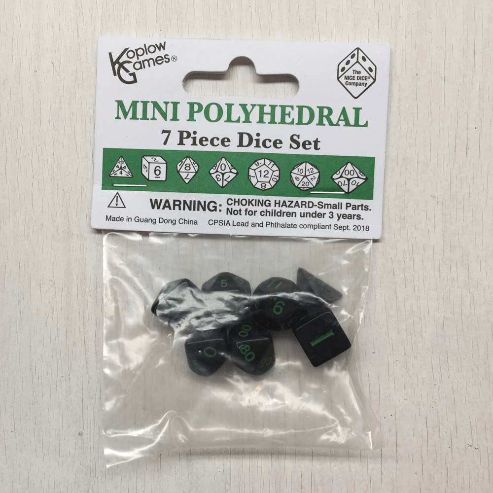 Dice 7-set Mini Opaque (10mm) Black / Green