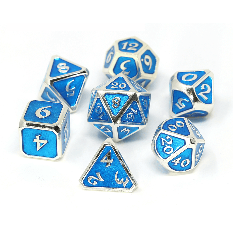 Dice 7-set Metal Mythica (16mm) Platinum Aquamarine