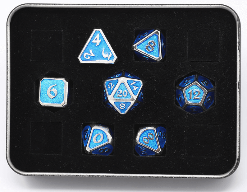 Dice 7-set Metal Mythica (16mm) Platinum Aquamarine