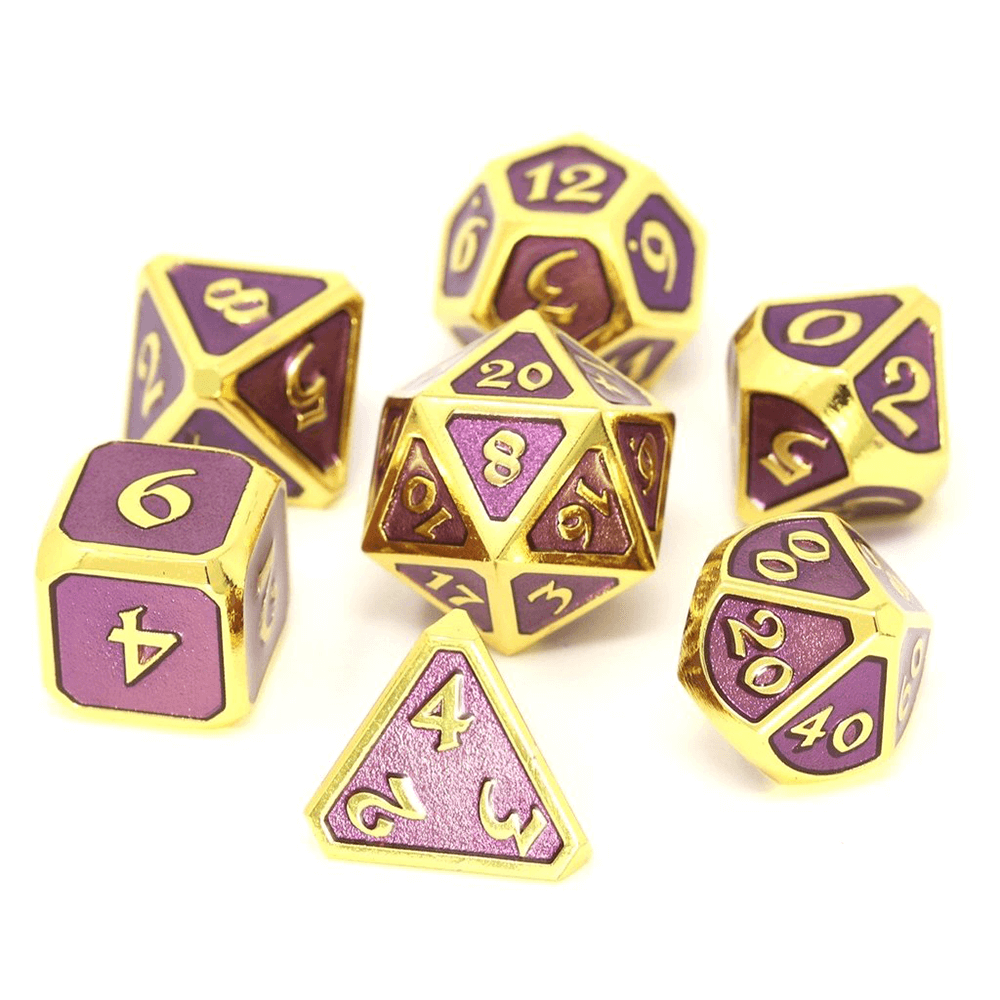 Dice 7-set Metal Mythica (16mm) Gold Amethyst