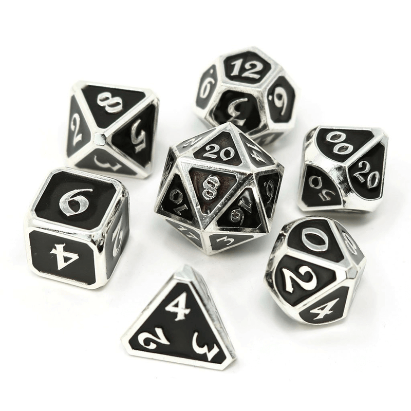 Dice 7-set Metal Mythica (16mm) Platinum Onyx