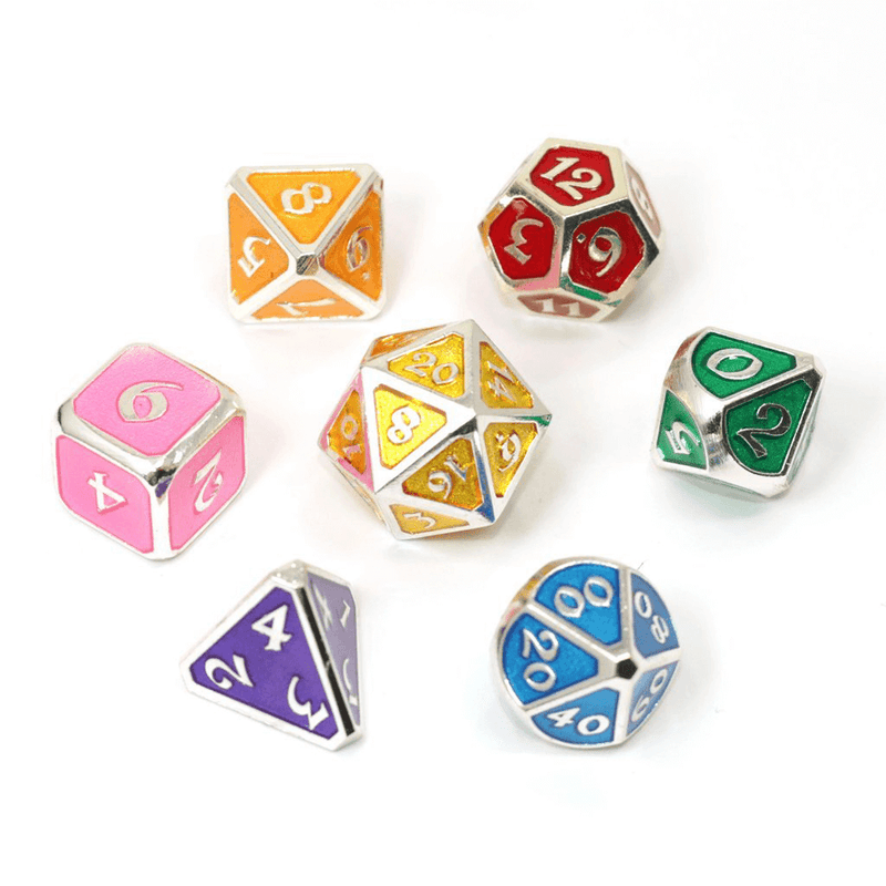 Dice 7-set Metal Mythica (16mm) Platinum Rainbow