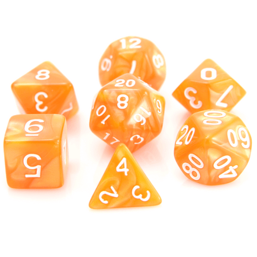 Dice 7-set Swirl (16mm) Orange / White