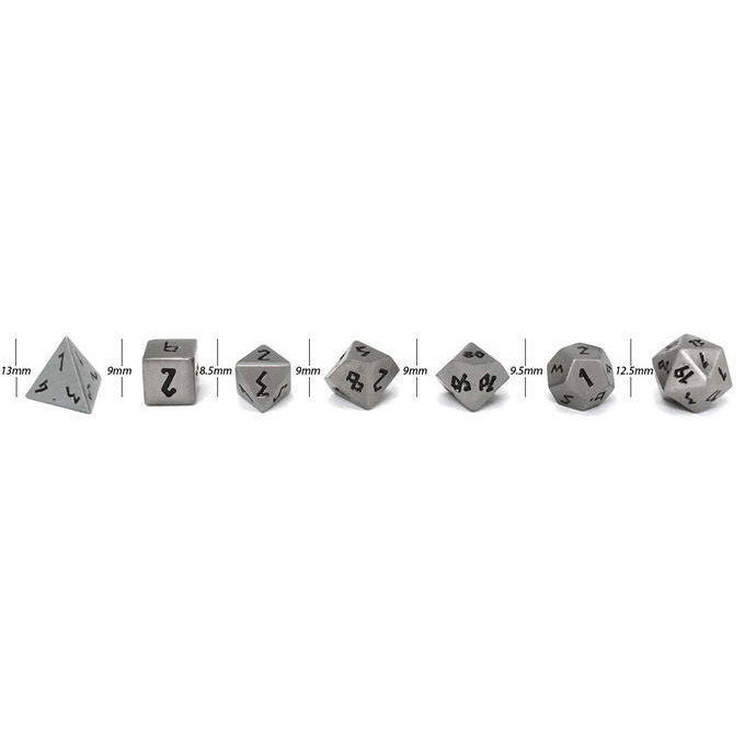 Dice 7-set Metal Pebble (10mm) Aged Mithril / Black