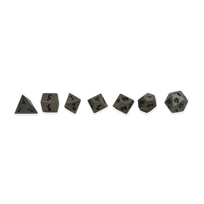 Dice 7-set Metal Pebble (10mm) Aged Mithril / Black