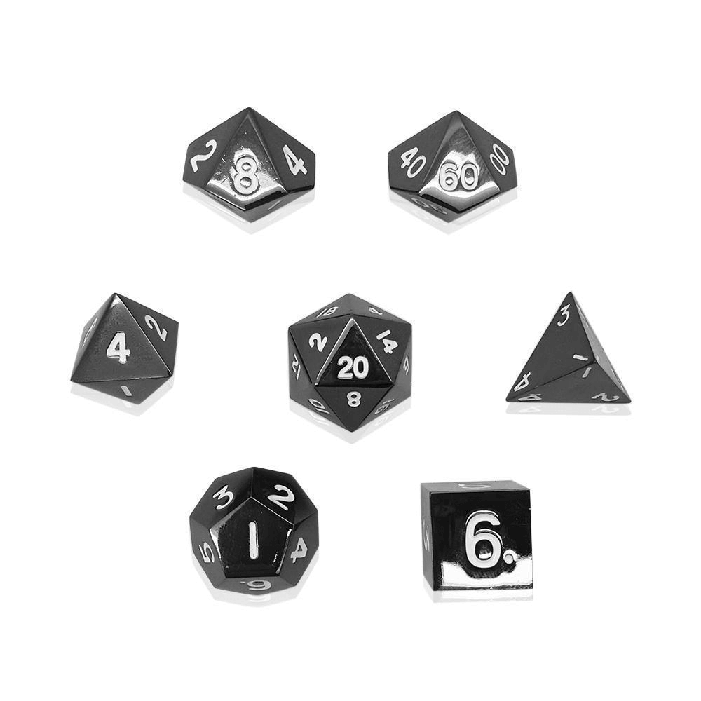 Dice 7-set Metal Pebble (10mm) Drow Black / White