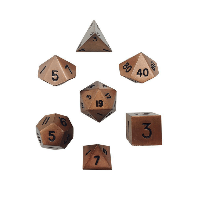 Dice 7-set Metal Pebble (10mm) Gnomish Copper / Black