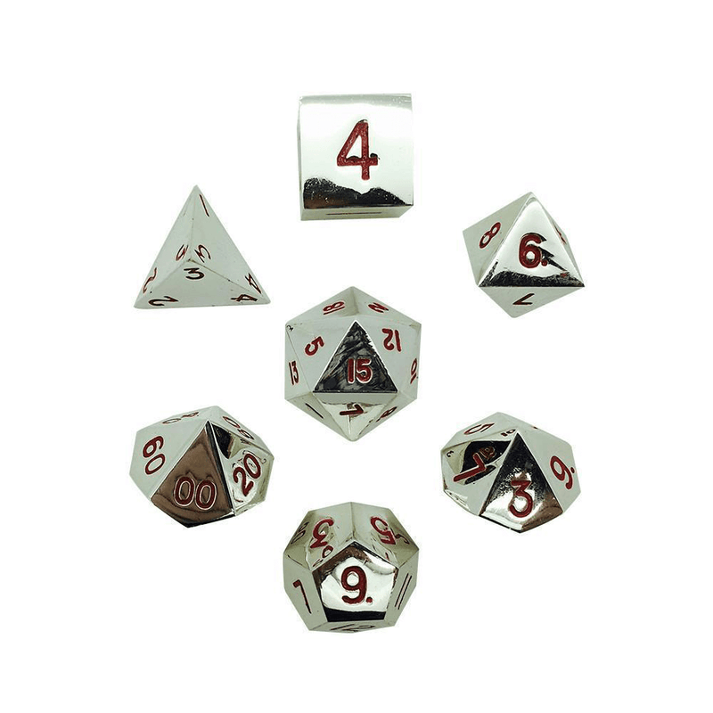 Dice 7-set Metal Pebble (10mm) Lyanthrape Silver / Red