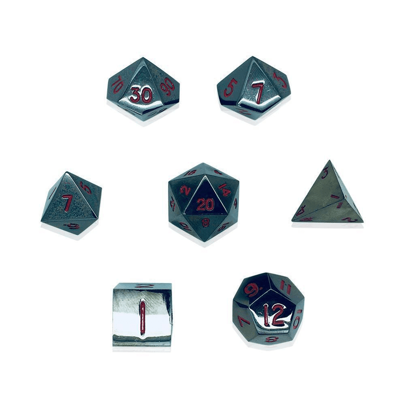 Dice 7-set Metal Pebble (10mm) Nightmare Black / Red
