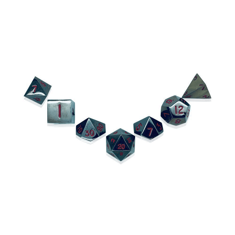 Dice 7-set Metal Pebble (10mm) Nightmare Black / Red