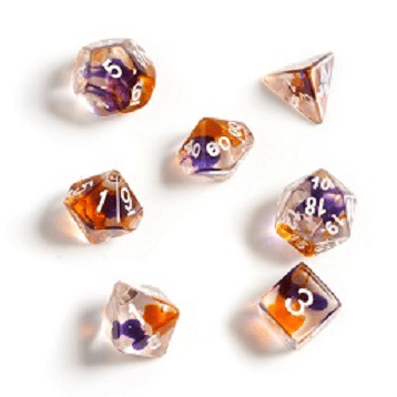Dice 7-set Translucent (16mm) Purple Orange / White