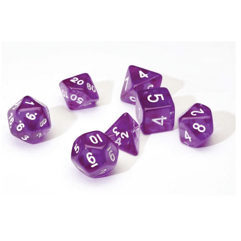 Dice 7-set Translucent (16mm) Purple / White