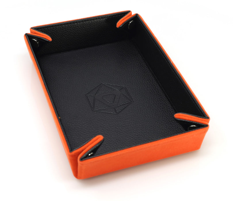 Dice Tray (8x11in) Leather Black / Velvet Orange