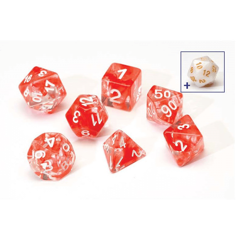 Dice 7-set Translucent (16mm) Red Cloud / White