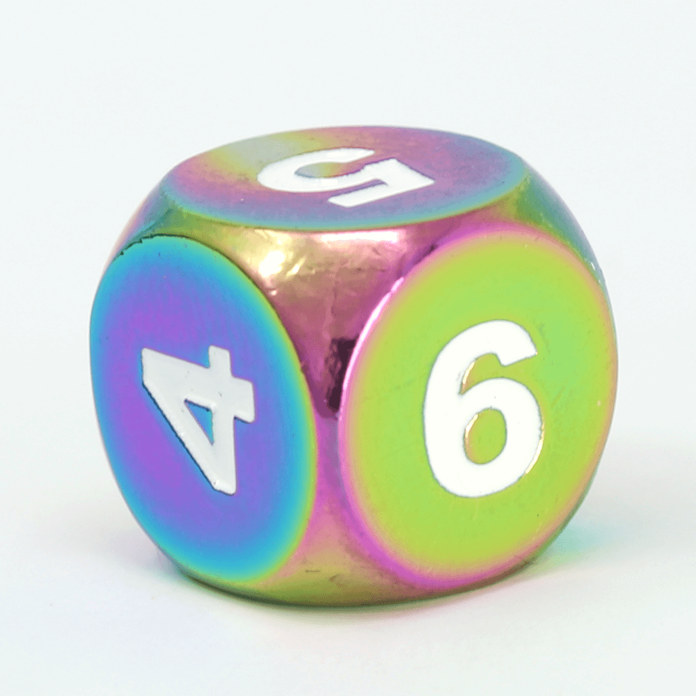 Polyhedral Dice d6 Metal (16mm) Scorched Rainbow / White