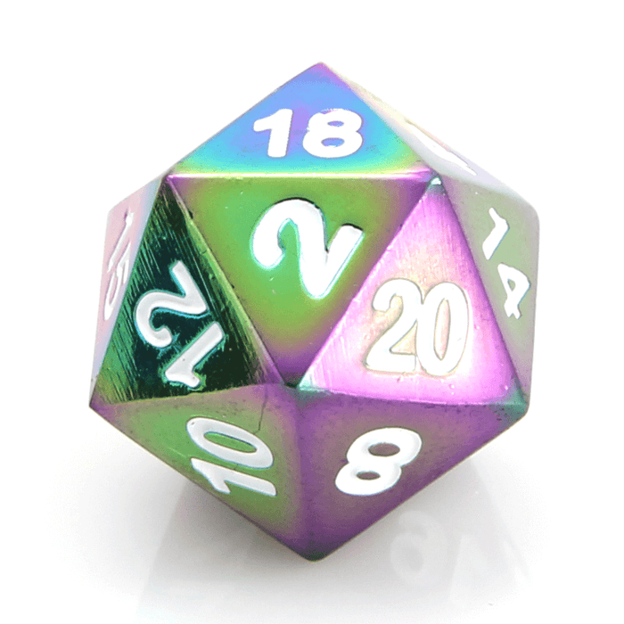 Polyhedral Dice d20 Metal (16mm) Scorched Rainbow / White