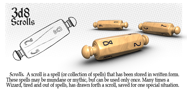 Scroll Dice Set (3d8) Parchment w/ Black Ink