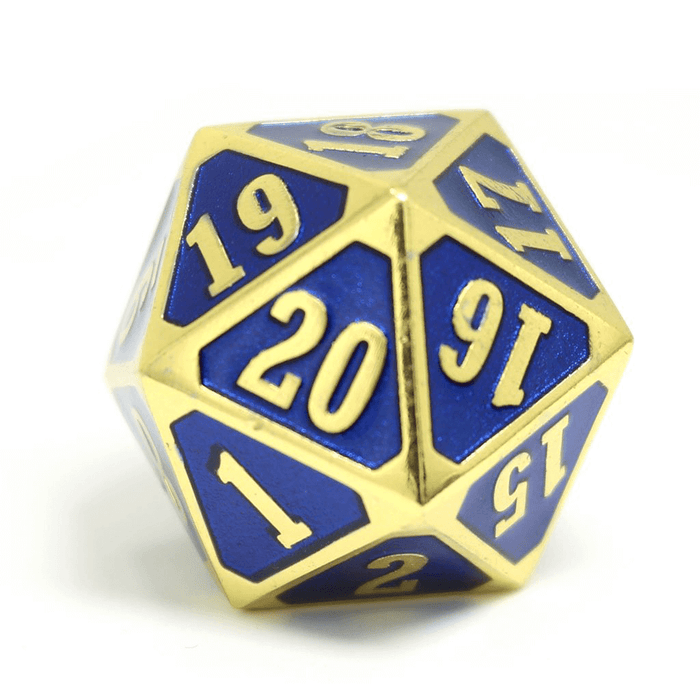 Dice Metal d20 Spindown (25mm) Shiny Gold Sapphire