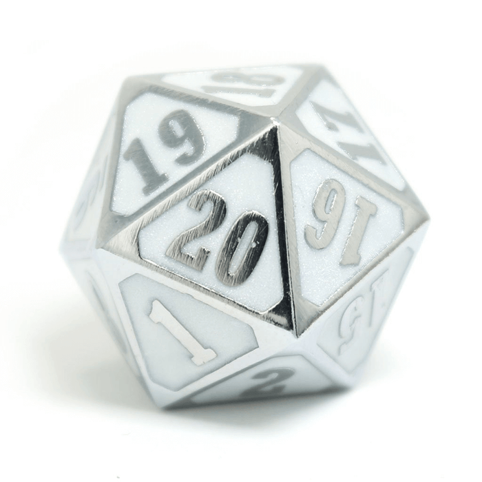 Dice Metal d20 Spindown (25mm) Shiny Silver White