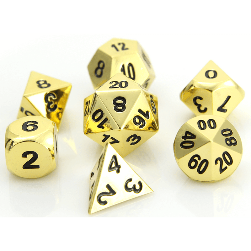 Dice 7-set Metal Classic (16mm) Shiny Gold / Black