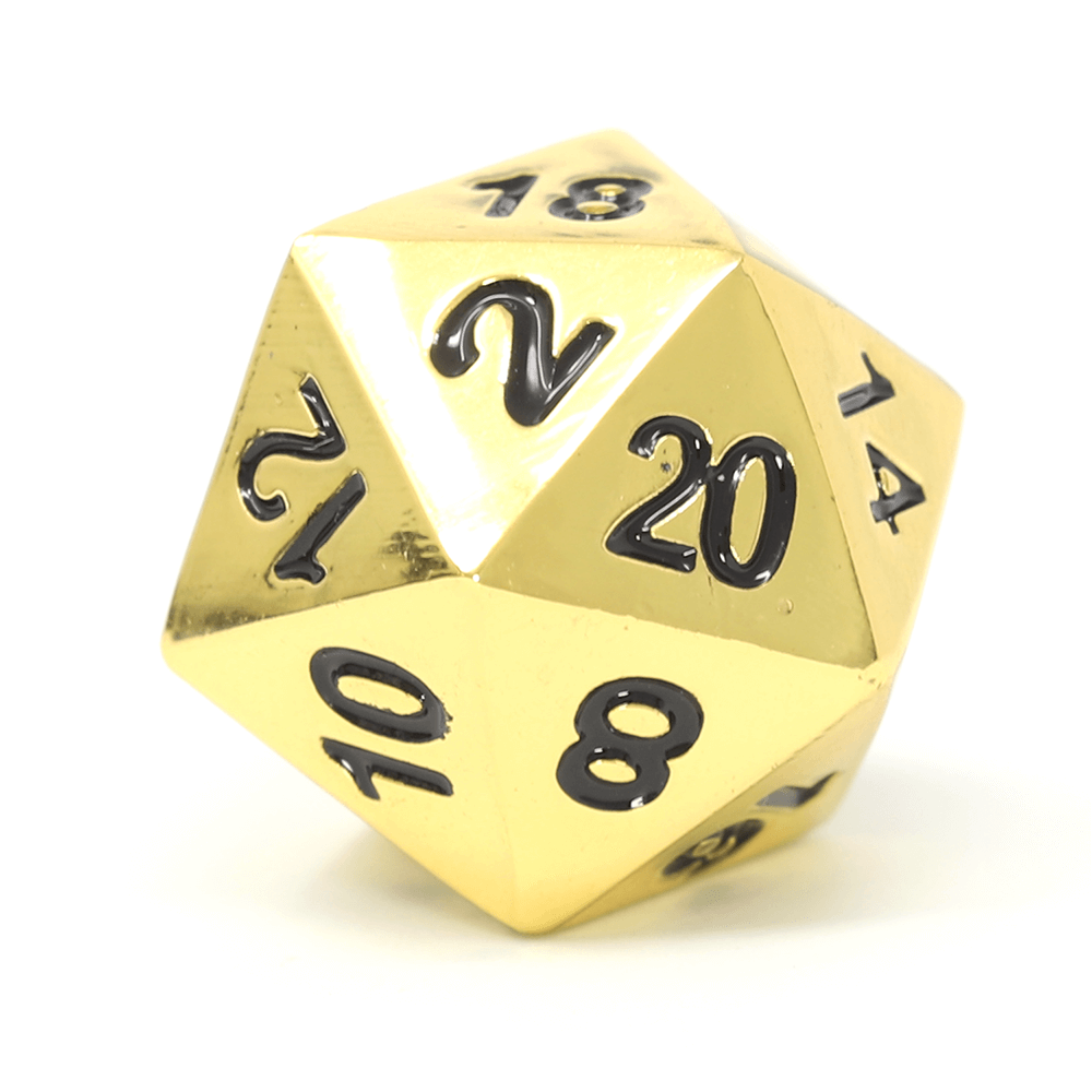 Polyhedral Dice d20 Metal (16mm) Shiny Gold / Black
