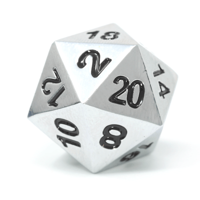 Polyhedral Dice d20 Metal (16mm) Shiny Silver / Black