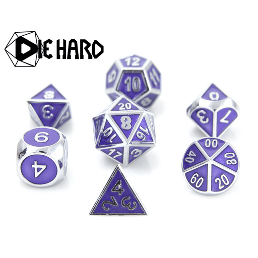 Dice 7-set Metal Gemstone (16mm) Silver Amethyst