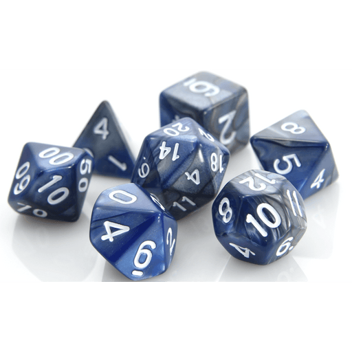 Dice 7-set Alloy (16mm) Silver Blue / White